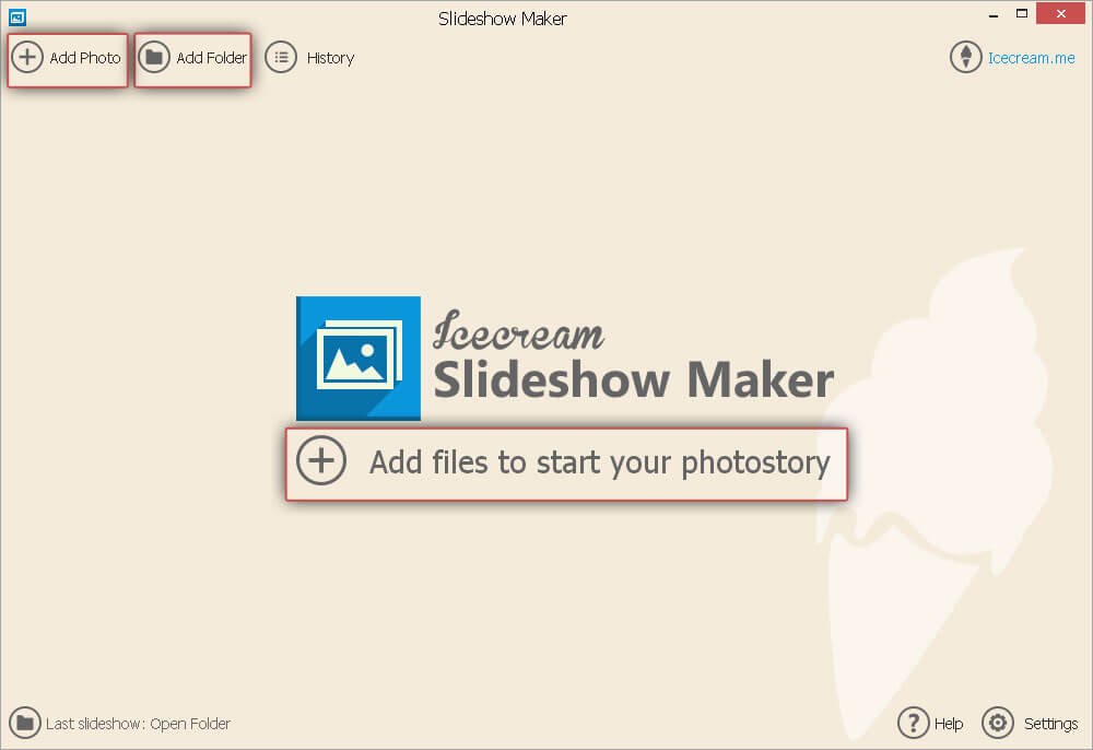 Add images to Icecream Slideshow Maker