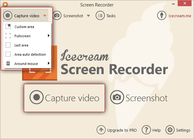 Select the recording mode and area