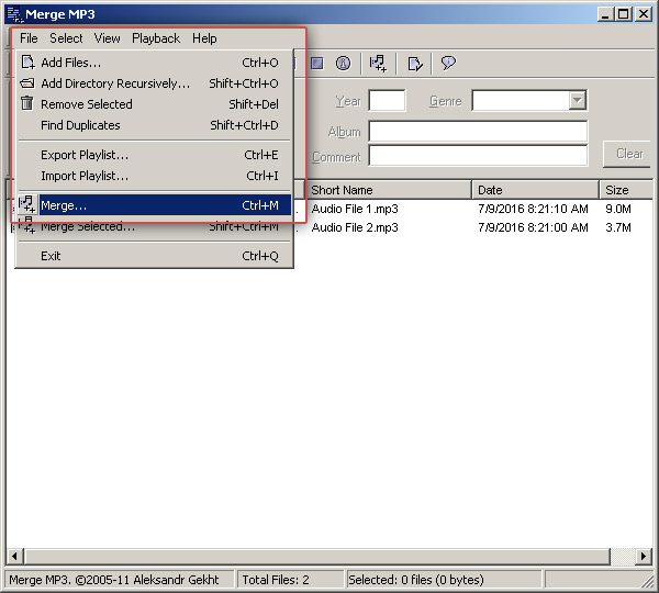 Merge MP3: Merge the audio files