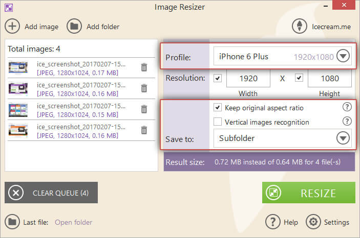 Configure the resizing settings