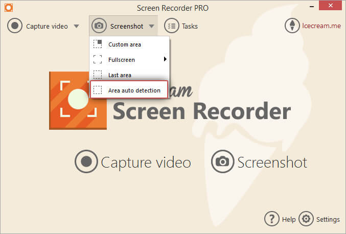 Select the Area auto detection option for screenshots