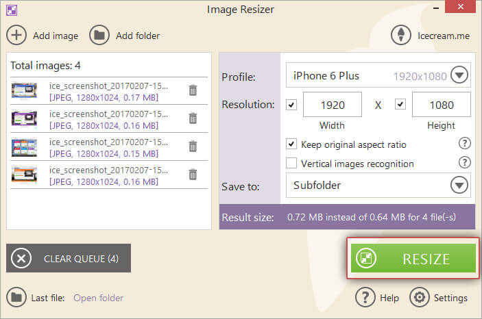 Resize images for iPhone 7 Plus