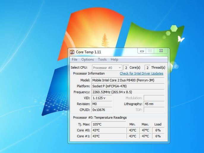 CPU stability test with Core Temp