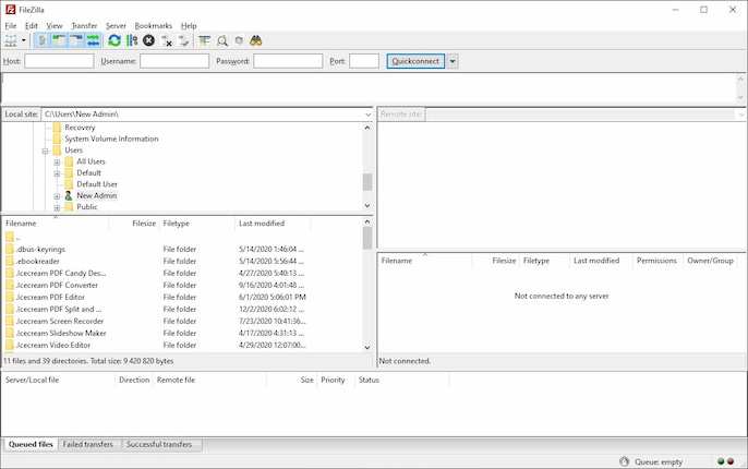 FileZilla open source FTP client