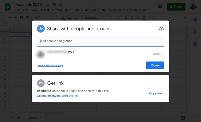 Google Sheets Sharing Options