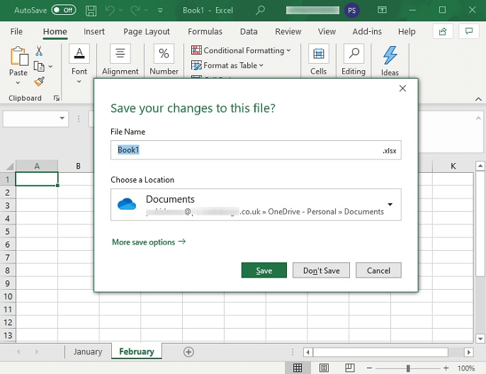 MS Excel Sharing Options